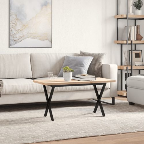  tömör fenyőfa és acél X-vázú dohányzóasztal 100x50x45,5 cm