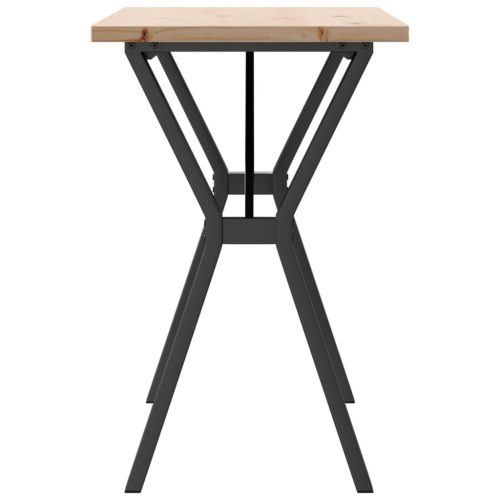  tömör fenyőfa és acél étkezőasztal Y-vázzal 100x50x75,5 cm