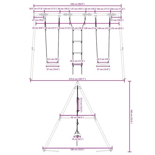  kültéri hintaszett hintákkal és létrával
