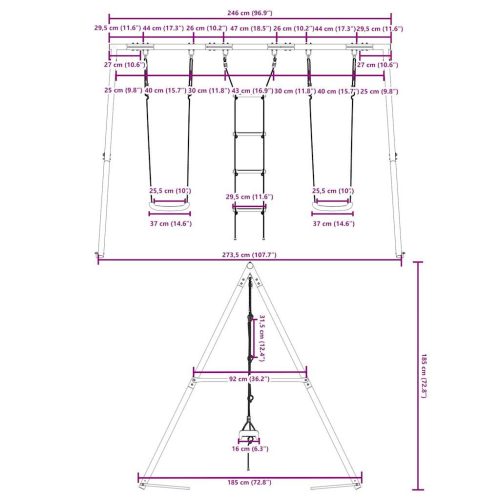  kültéri hintaszett hintákkal és létrával