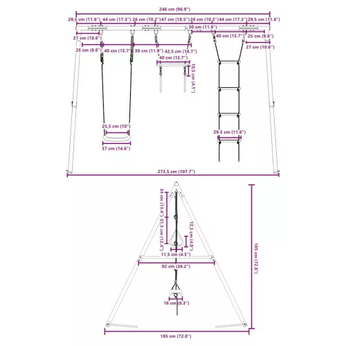  kültéri hintaszett hintával, trapézzal és létrával