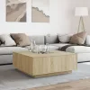  tölgy színű végtelen hatású LED-es dohányzóasztal 100x100x40 cm