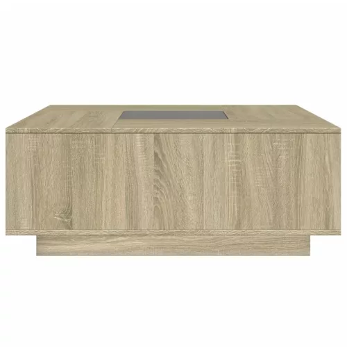  tölgy színű végtelen hatású LED-es dohányzóasztal 100x100x40 cm