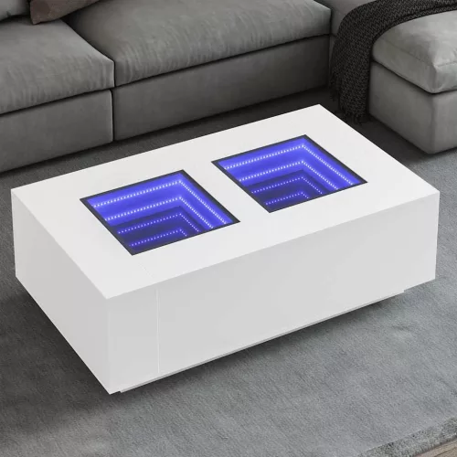  fehér végtelen hatású LED-es dohányzóasztal 116 x 69 x 40 cm