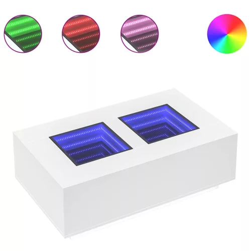 fehér végtelen hatású LED-es dohányzóasztal 116 x 69 x 40 cm