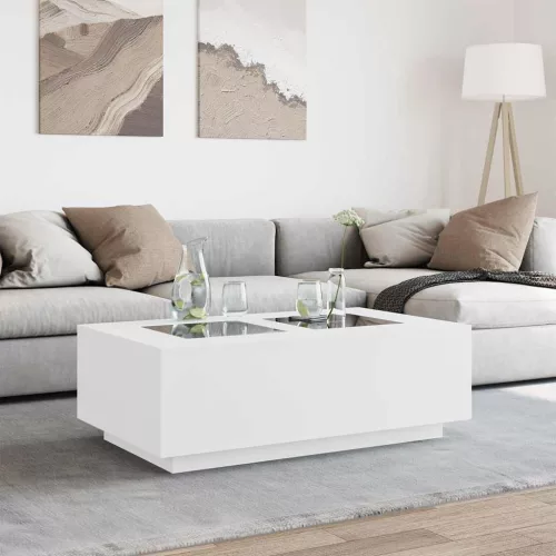  fehér végtelen hatású LED-es dohányzóasztal 116 x 69 x 40 cm