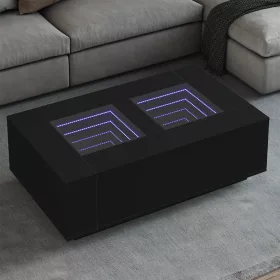    fekete végtelen hatású LED-es dohányzóasztal 116 x 69 x 40 cm