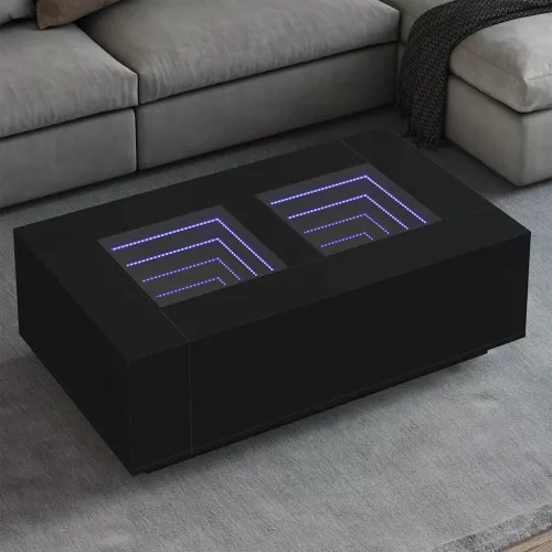  fekete végtelen hatású LED-es dohányzóasztal 116 x 69 x 40 cm