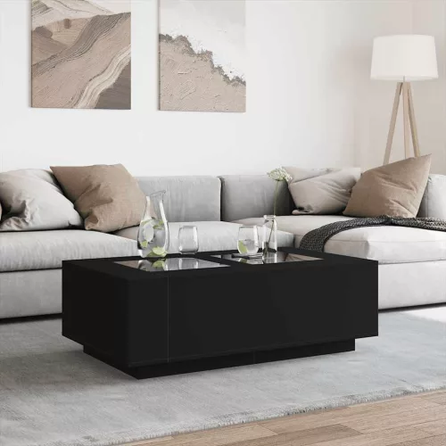  fekete végtelen hatású LED-es dohányzóasztal 116 x 69 x 40 cm