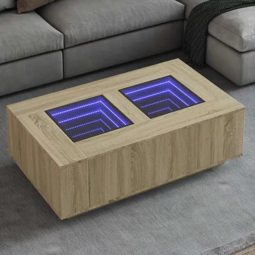  tölgy színű végtelen hatású LED-es dohányzóasztal 116x69x40 cm