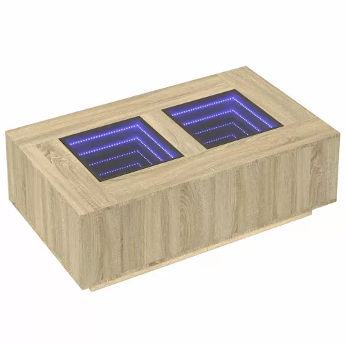  tölgy színű végtelen hatású LED-es dohányzóasztal 116x69x40 cm