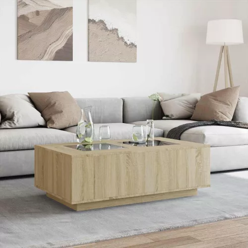  tölgy színű végtelen hatású LED-es dohányzóasztal 116x69x40 cm