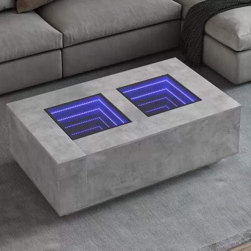  betonszürke végtelen hatású LED-es dohányzóasztal 116x69x40 cm