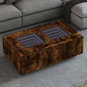    tölgy színű végtelen hatású LED-es dohányzóasztal 116x69x40 cm