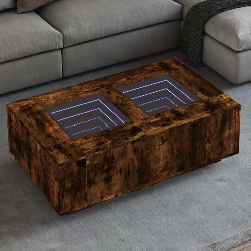  tölgy színű végtelen hatású LED-es dohányzóasztal 116x69x40 cm