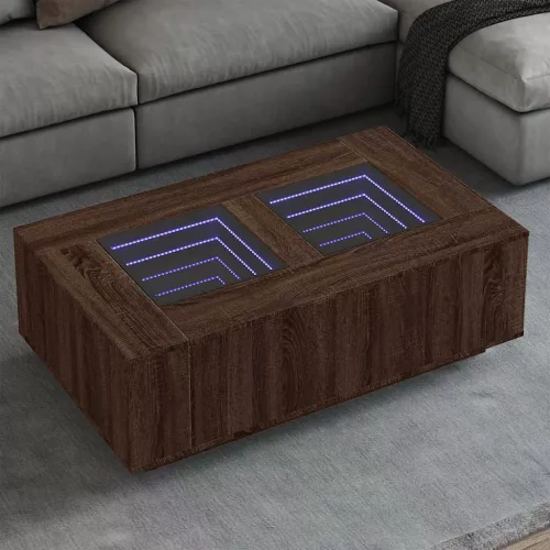  tölgy színű végtelen hatású LED-es dohányzóasztal 116x69x40 cm