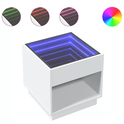  fehér végtelen hatású LED-es éjjeliszekrény 50 x 50x 50 cm