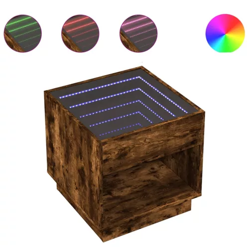  füstös tölgy végtelen hatású LED-es éjjeliszekrény 50x50x50 cm