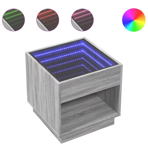  szürke sonoma végtelen hatású LED-es éjjeliszekrény 50x50x50 cm