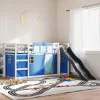  kék emeletes ágy csúszdával és függönnyel 90 x 200 cm