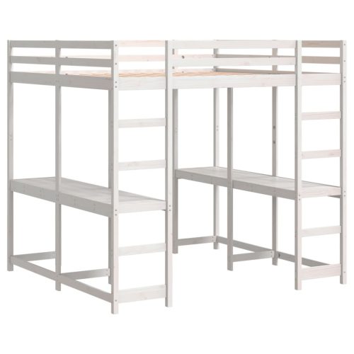  fehér tömör fenyőfa galériaágy asztallal és létrával 140x200 cm