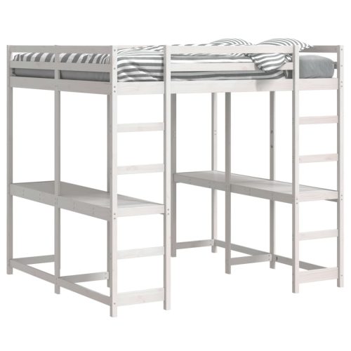  fehér tömör fenyőfa galériaágy asztallal és létrával 140x200 cm