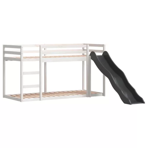  fehér tömör fenyő emeletes ágy csúszdával és létrával 90x200 cm