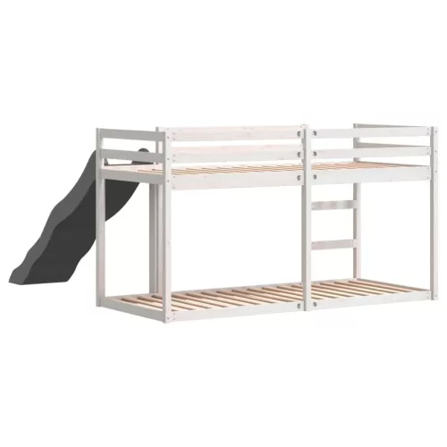  fehér tömör fenyő emeletes ágy csúszdával és létrával 90x200 cm