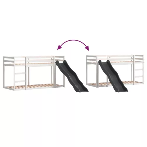  fehér tömör fenyő emeletes ágy csúszdával és létrával 90x200 cm