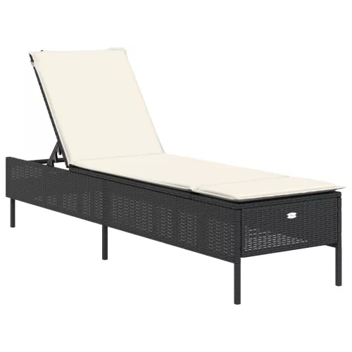 3 részes fekete polyrattan napozóágy szett párnával