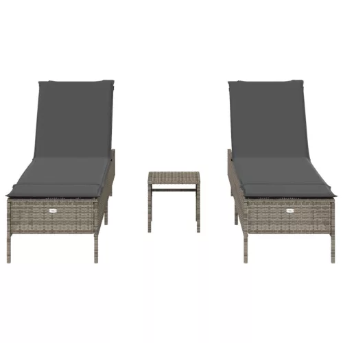  3 részes szürke polyrattan napozóágy szett párnával