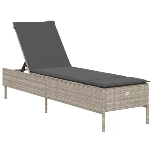  3 részes világosszürke polyrattan napozóágy szett párnával