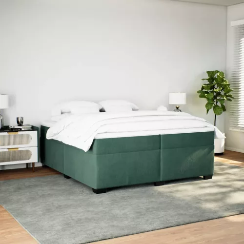  sötétzöld bársony rugós ágy matraccal 200x200 cm