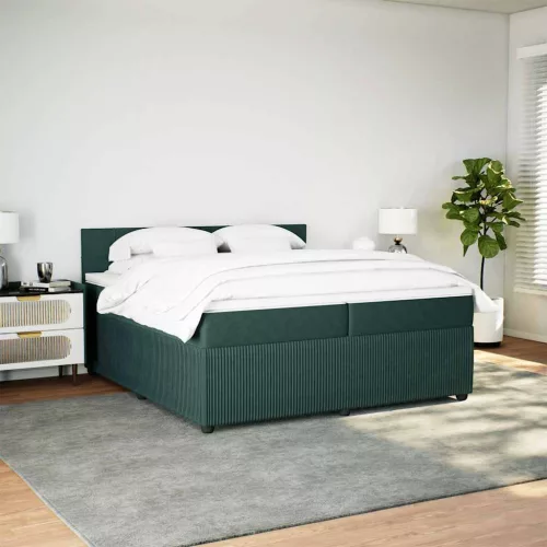  sötétzöld bársony rugós ágy matraccal 200x200 cm