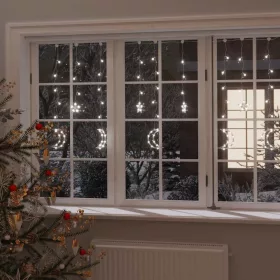    138 hideg fehér LED-es csillag és hold fényfüzér távirányítóval