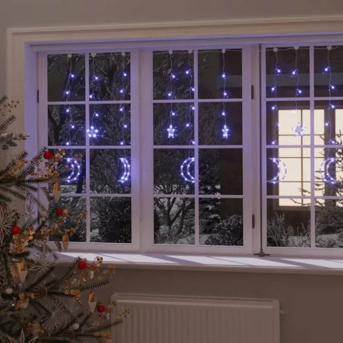  csillag és hold fényfüzér 138 kék LED-del és távirányítóval