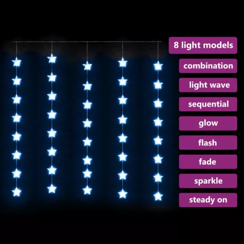  8 funkciós csillagdíszes fényfüggöny 200 kék LED-del