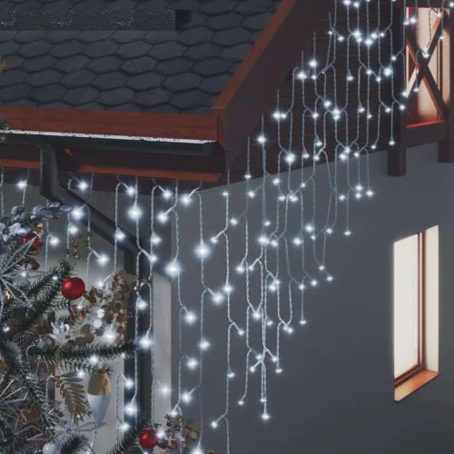  8 funkciós hideg fehér LED-es jégcsapfényfüggöny 10 m 400 LED