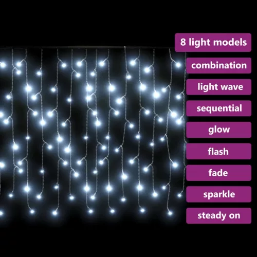  8 funkciós hideg fehér LED-es jégcsapfényfüggöny 10 m 400 LED