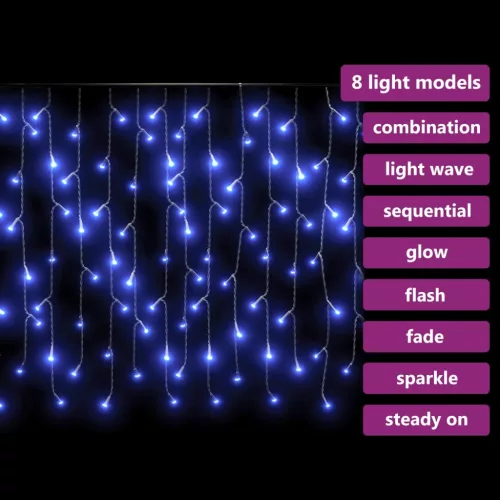  8 funkciós kék LED-es jégcsapfényfüggöny 400 LED-del 10 m