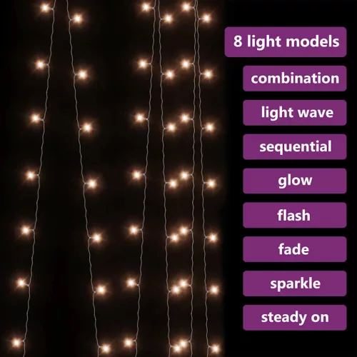  8 funkciós meleg fehér LED-es fényfüggöny 300 LED 3 x 3 m