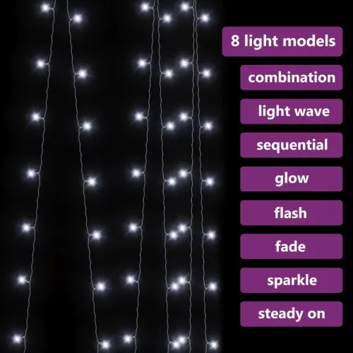  8 funkciós hideg fehér fényfüggöny 300 LED-del 3 x 3 m