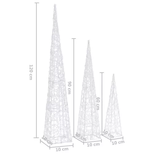  kék fényű LED-es akril díszfénykúpszett 60/90/120 cm