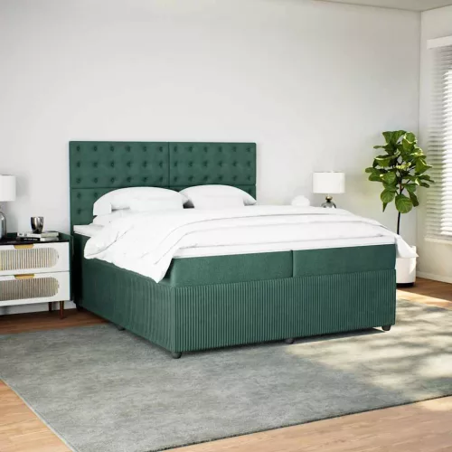  sötétzöld bársony rugós ágy matraccal 200x200 cm