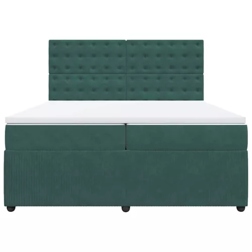  sötétzöld bársony rugós ágy matraccal 200x200 cm