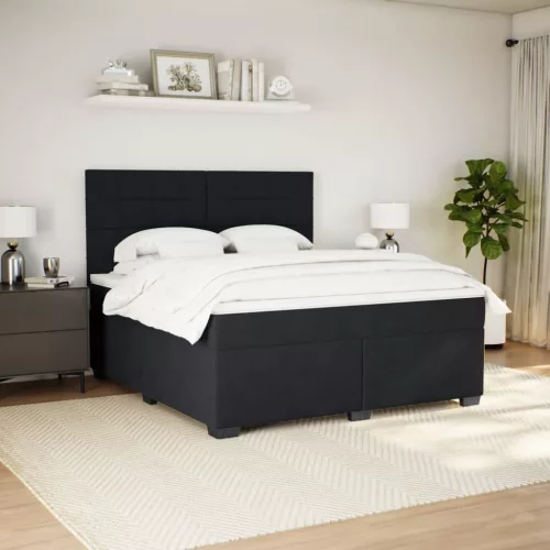  fekete bársony rugós ágy matraccal 180x200 cm
