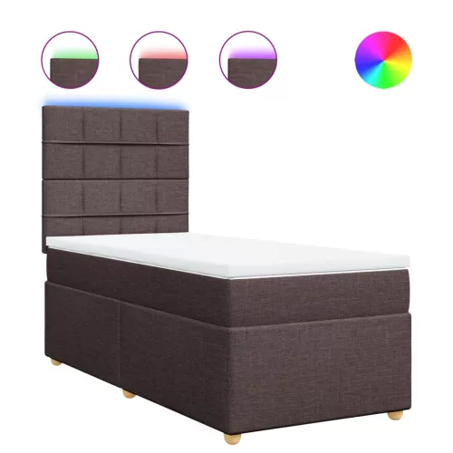  sötétbarna szövet rugós ágy matraccal 90 x 200 cm