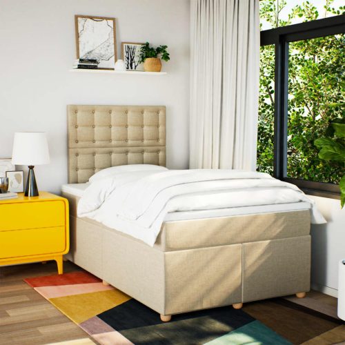  krémszínű szövet rugós ágy matraccal 120 x 200 cm