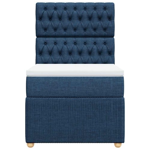  kék szövet rugós ágy matraccal 90 x 190 cm