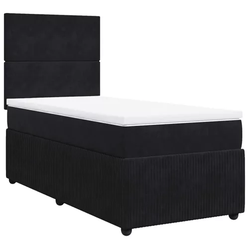 fekete bársony rugós ágy matraccal 80 x 200 cm